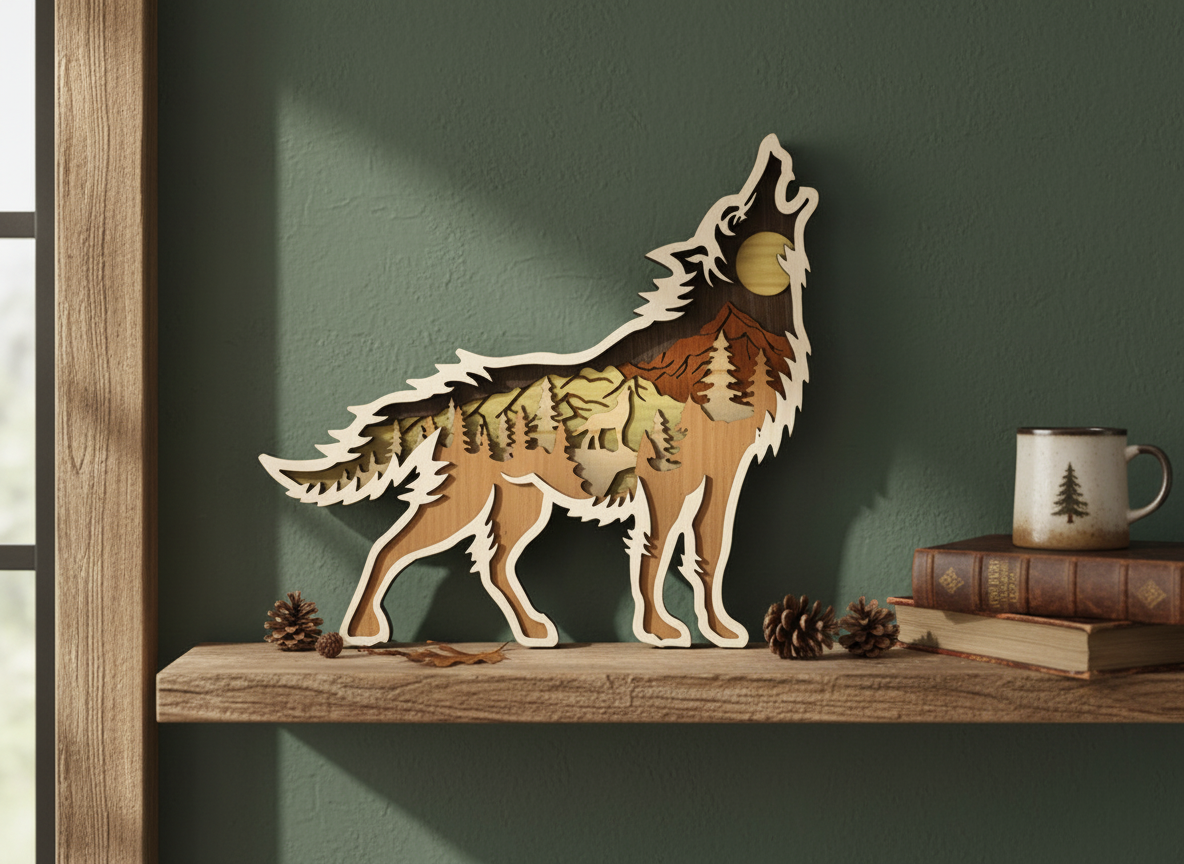 Howling Wolf Multilayer SVG XCS | 6 Layer Forest Mountain Wooden Wall ...