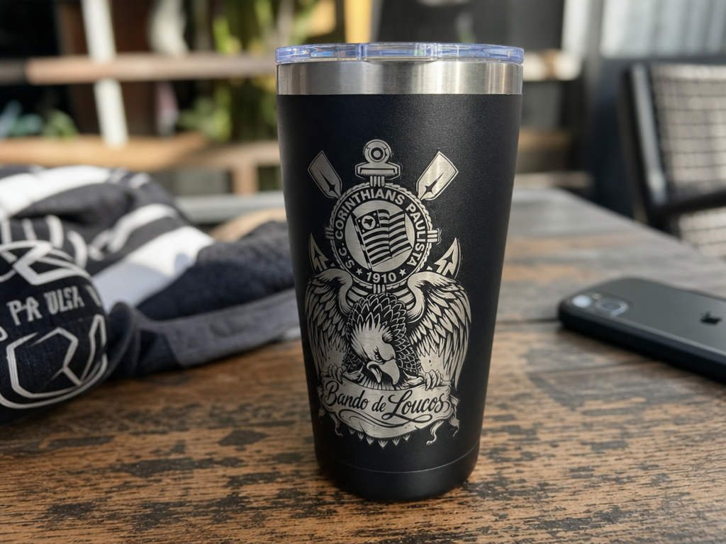 Black Insulated Tumbler with Corinthians Paulista Soccer Club Logo sports logo design