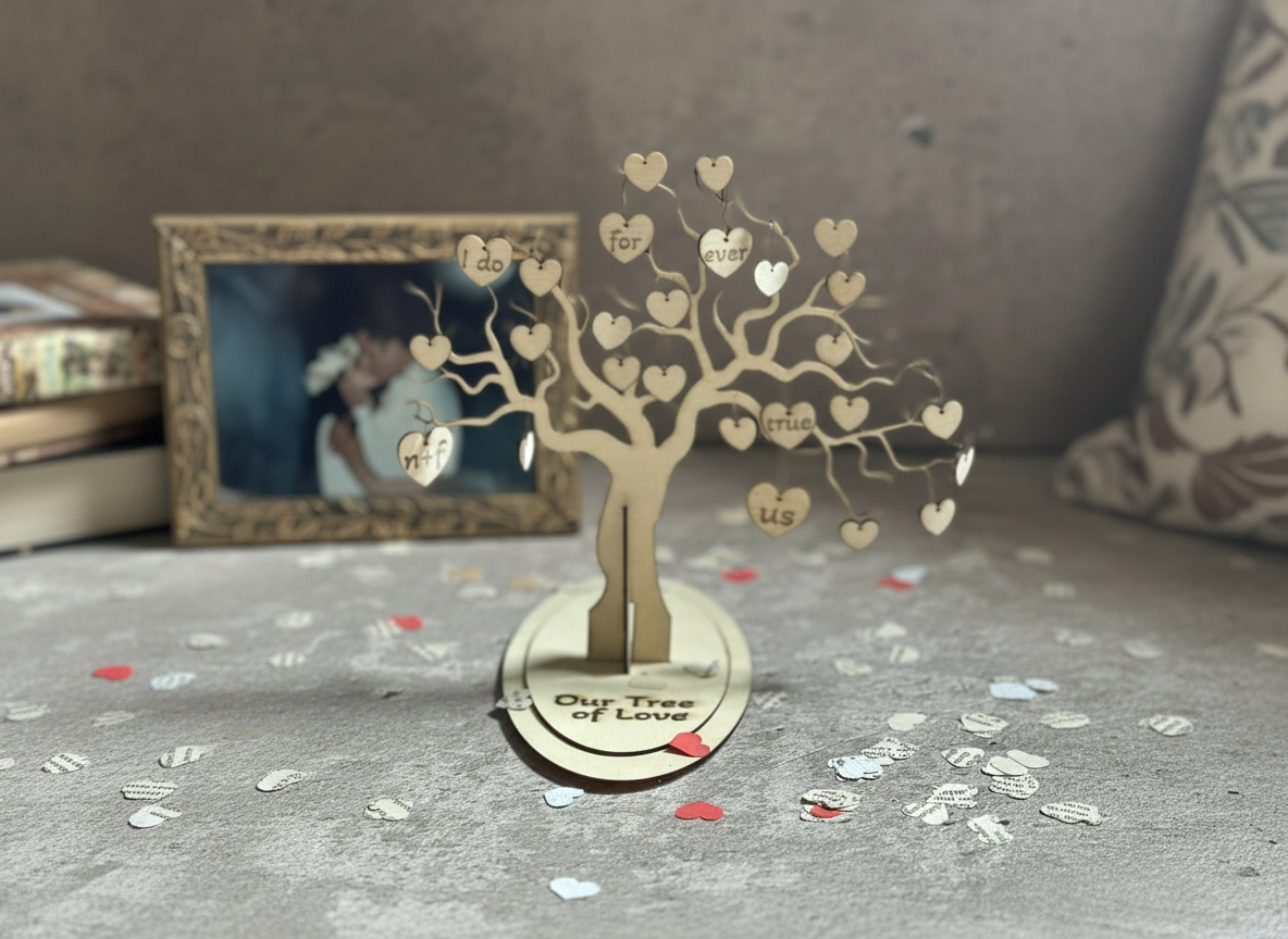 Laser Cut Wooden "Our Tree of Love" Romantic Table Decor valentines day gift for her design