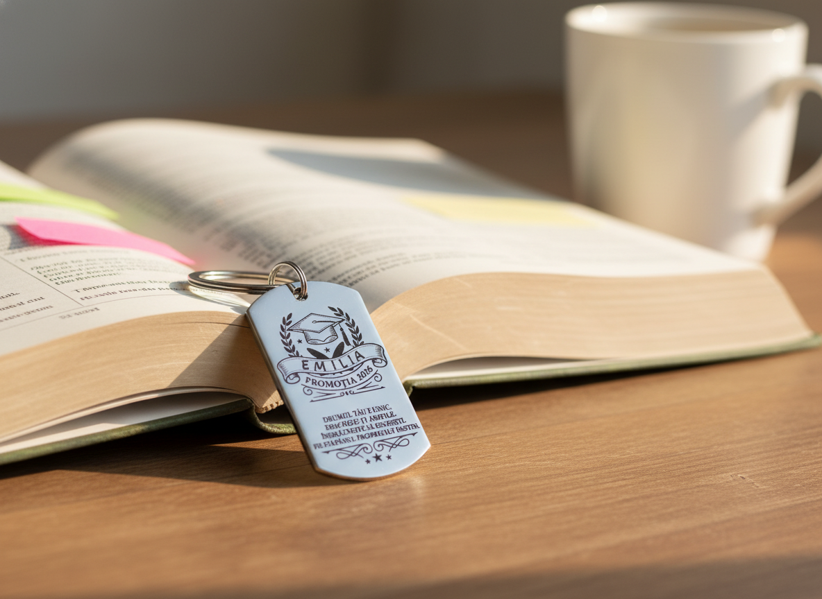 Metal graduation keepsake tag with quote