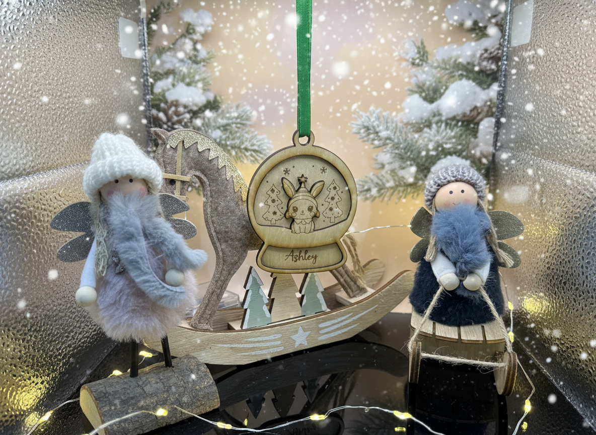 Customizable Bunny Snow Globe light up Christmas tree ornament idea