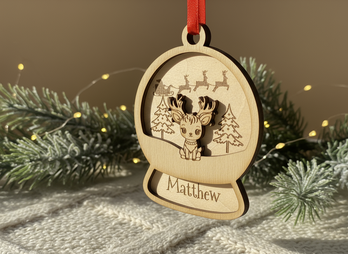 Customizable Deer Snow Globe light up Christmas tree ornament idea