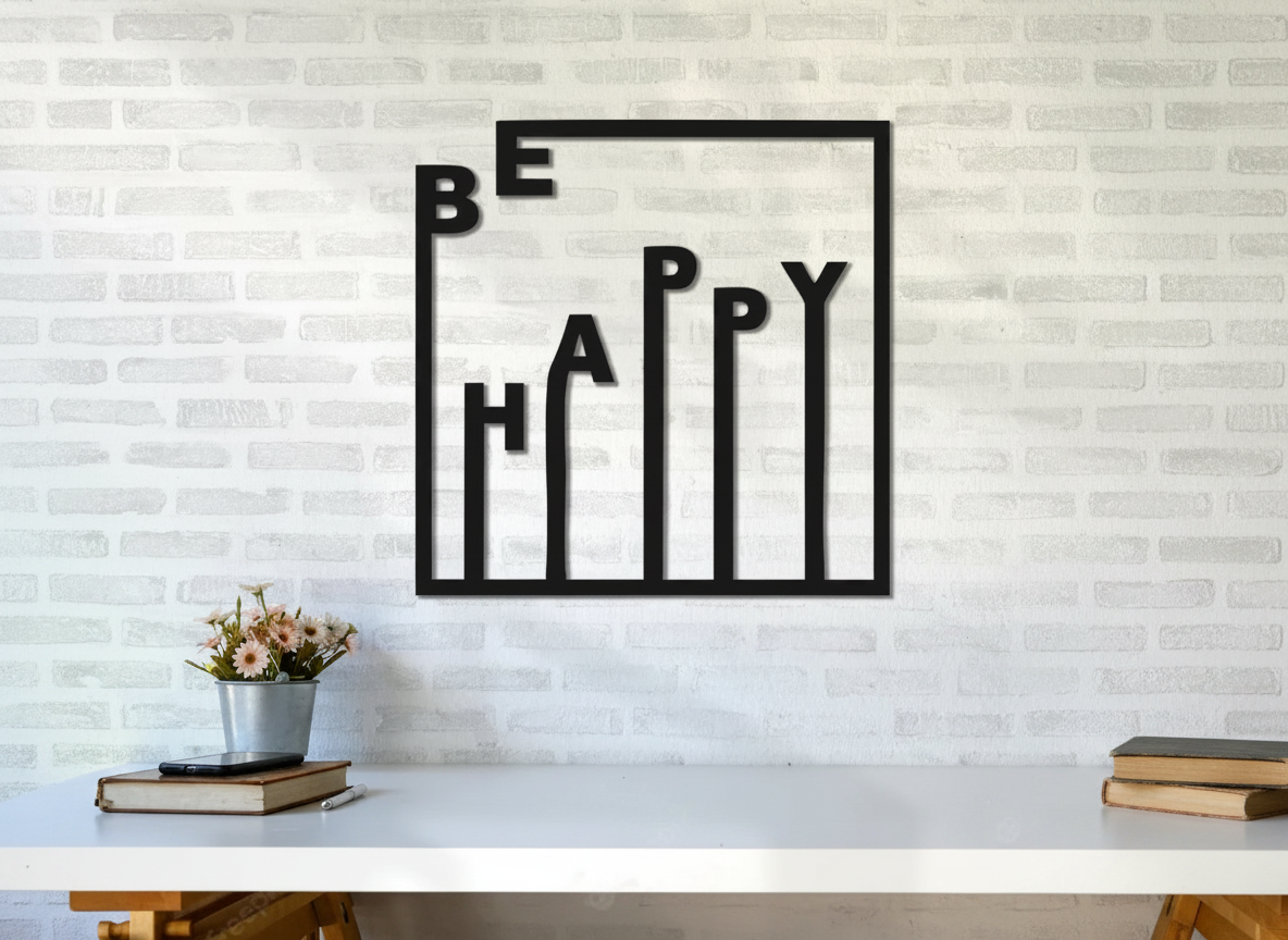 Be Happy Black Metal Wall Art Sign exterior metal wall art idea