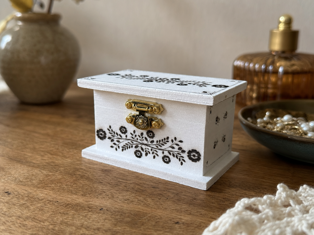 Small white wooden keepsake box with floral pattern gift idea