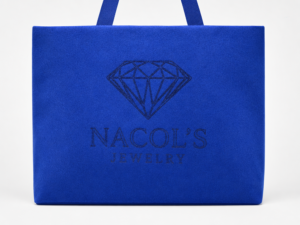 Nacol's Jewelry blue satin Gift Bag with diamond logo