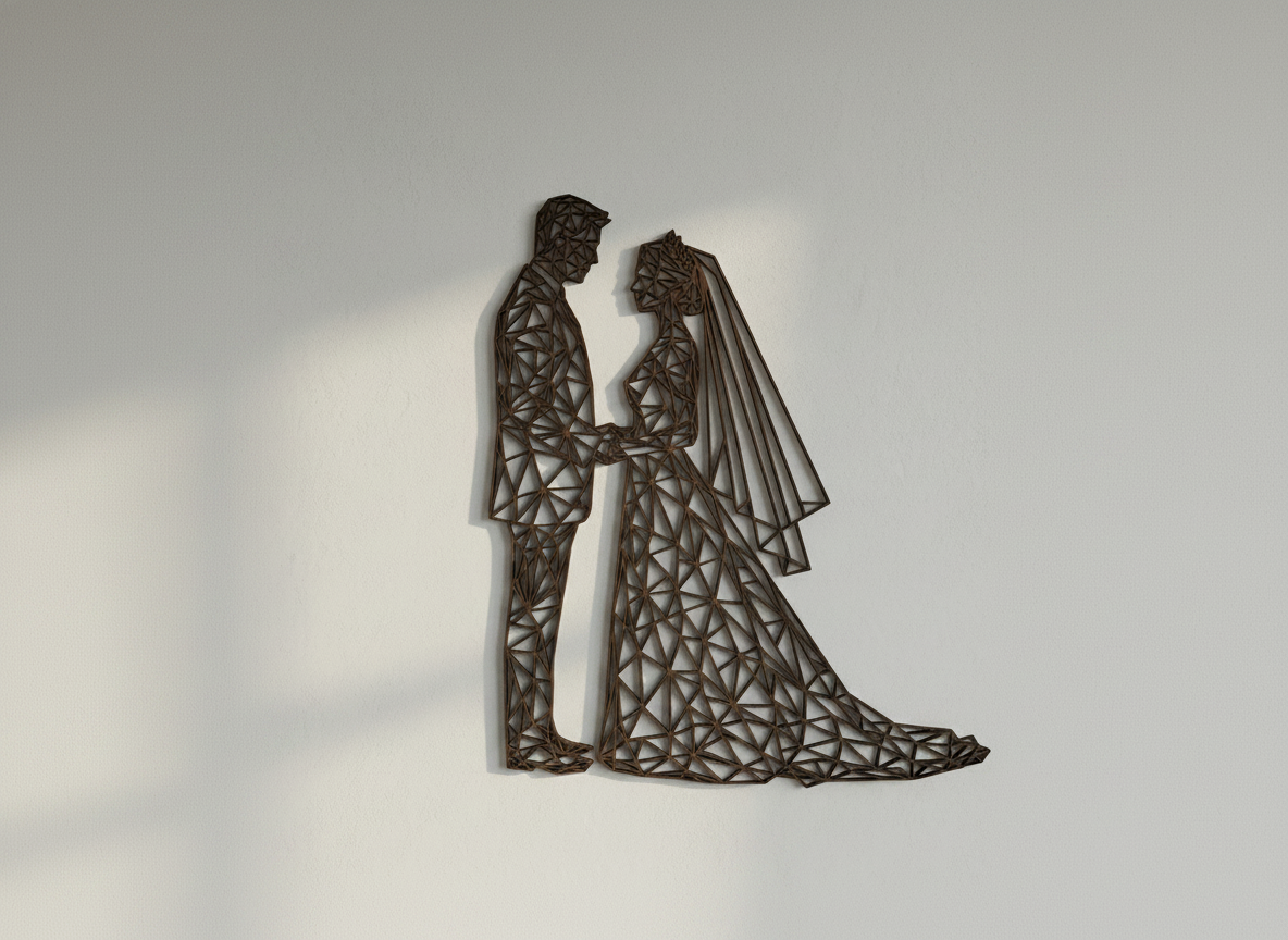 Bride and Groom Geometric Silhouette Wall Art wedding gift design