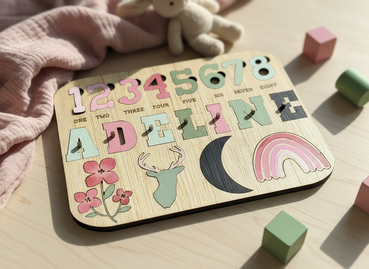 Name & Number Learning Puzzle laser cut word puzzle idea