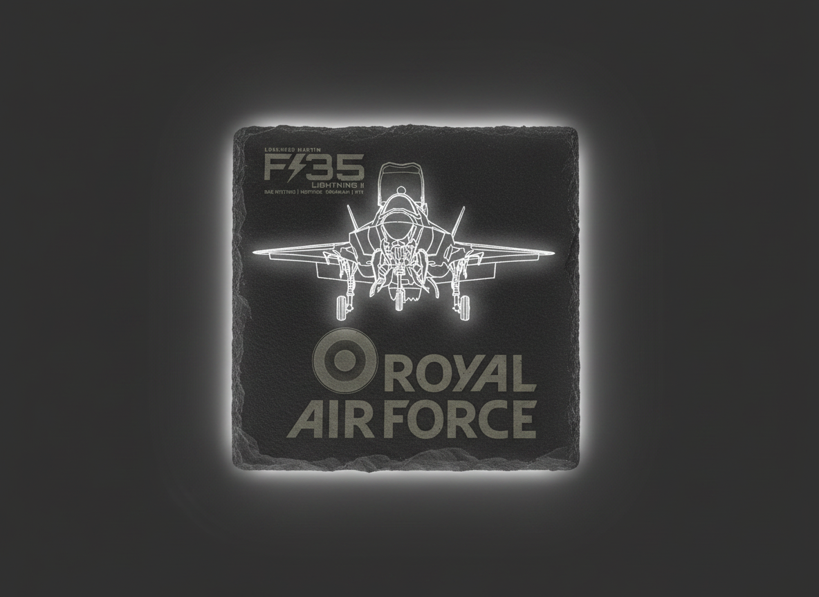 Un Sottobicchiere in Ardesia che rappresenta un F35B attualmente in uso da idea sottobicchieri sublimazione