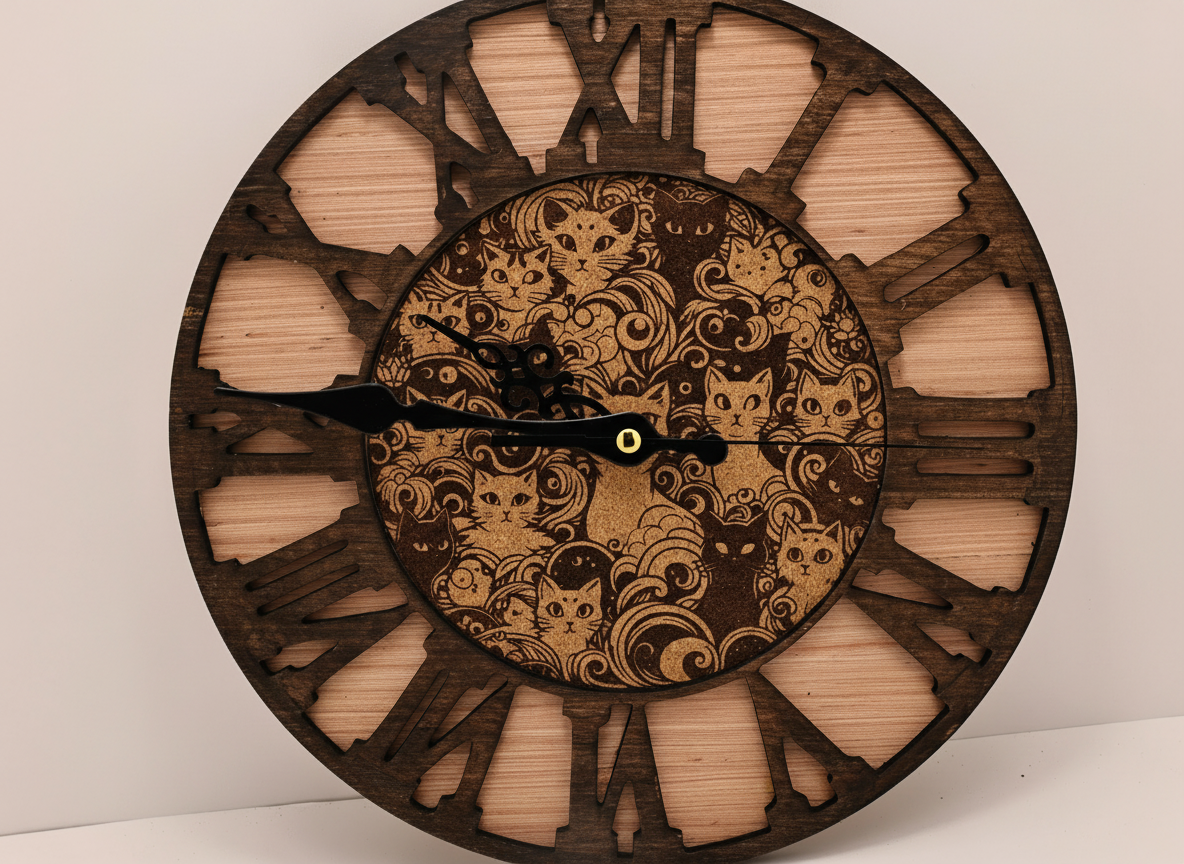 All-Over Cat Pattern Clock laser cut cat clock idea