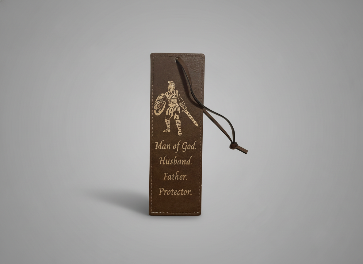 Leather Bookmark for a Husband or Father, Christian Warrior Theme boyfriend birthday gift idea