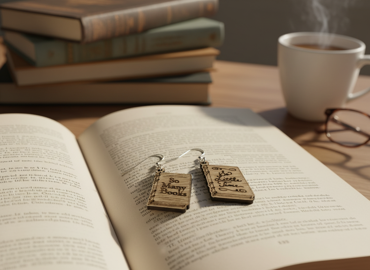 'So Many Books, So Little Time' Book-Shaped Earrings teacher gift design
