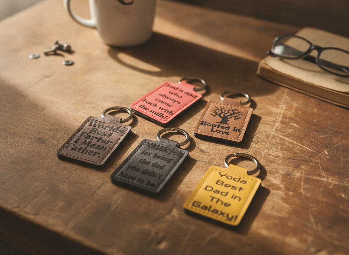 Fatherhood Quote Leather Keychain Set custom leather keychain idea