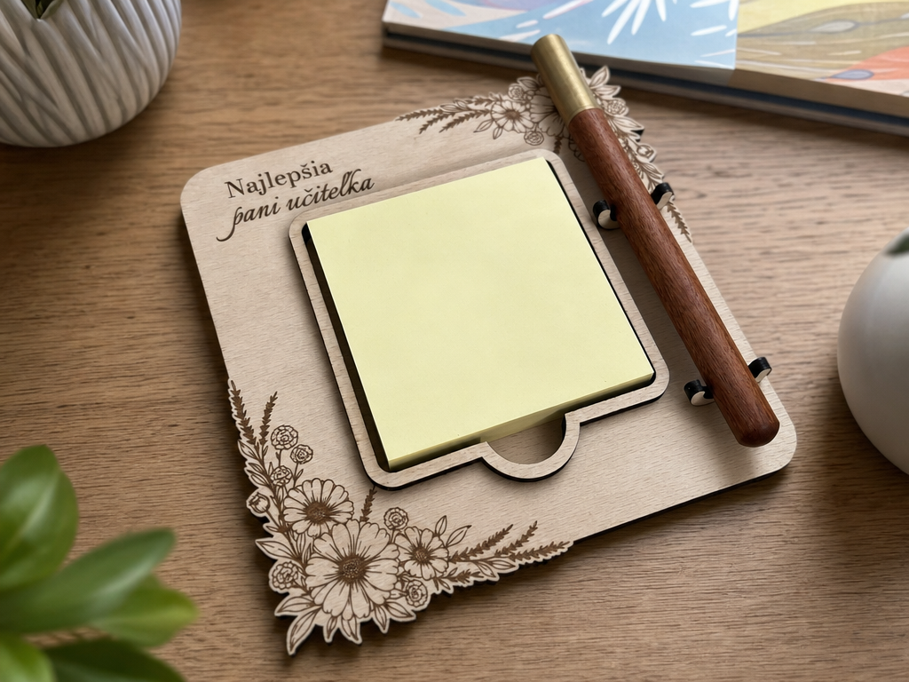 Floral Wooden Sticky Note Holder with Pen for Teacher christmas gift for teacher design