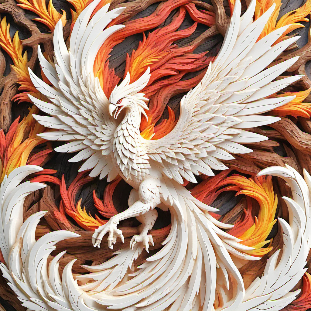 Majestic White Phoenix Surrounded by Fiery Orange and Red Flames