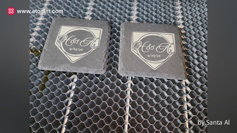 Custom Laser Engraved Slate Coasters with Monogram and Date - monogram coaster design