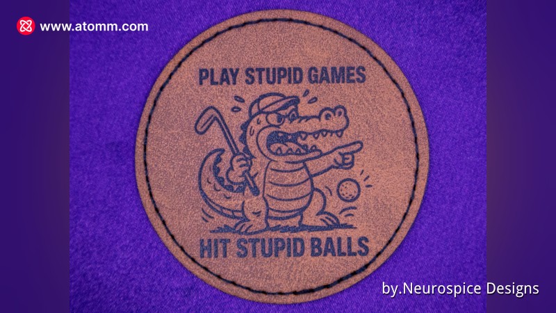 Leather golf coaster with cartoon alligator design