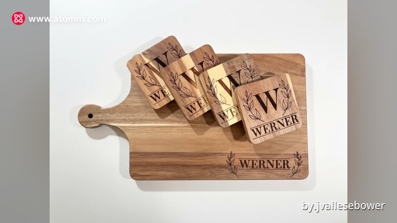Customizable Wooden Serving Board and Coaster Set with Name Monogram - monogram coaster design