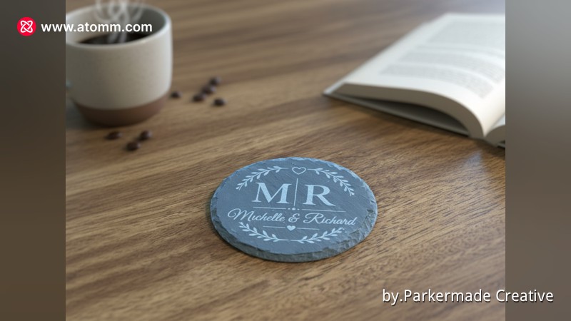 Personalized Round Slate Coaster with Monogram and Names - monogram coaster design