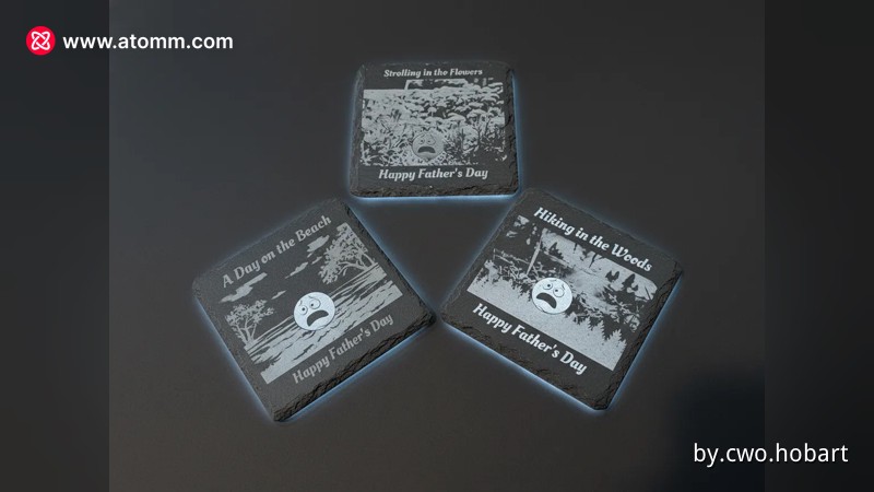 Laser engraved stone golf coasters for Father's Day