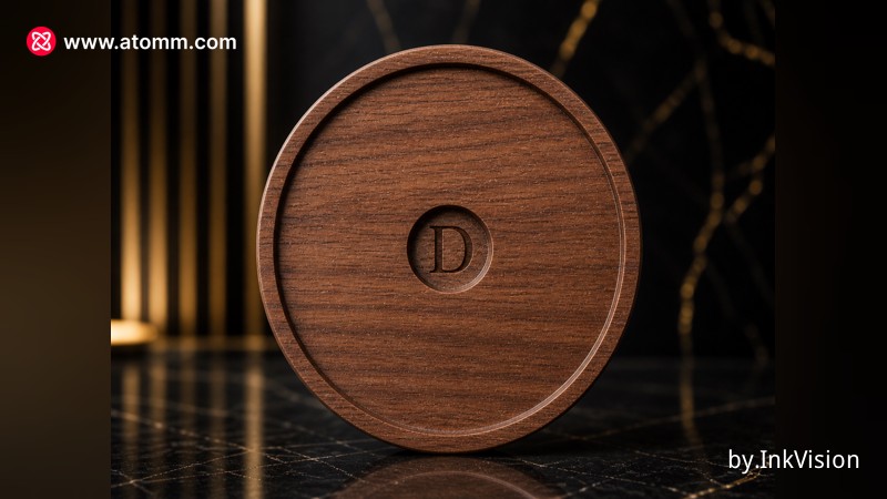 3 Layer Circular Walnut Wood Coaster with Letter Initial - monogram coaster design