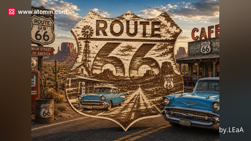 CRASH GATE 旧ライン アートボード ROUTE66 Route 66 Desert Highway Shield | Atomm