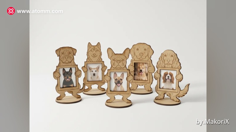 犬の形をした木製デスク用フォトフレーム - 無料ファイル - Atomm