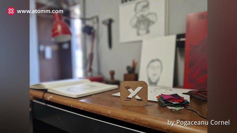 Square wooden coaster with cutout letter X - monogram coaster design