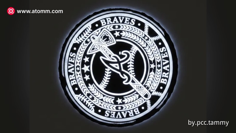 Round slate coaster with Atlanta Braves logo