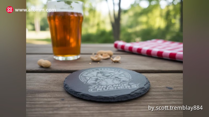 Slate drink coaster for the Innisfil Cardinals Orange Crushers team