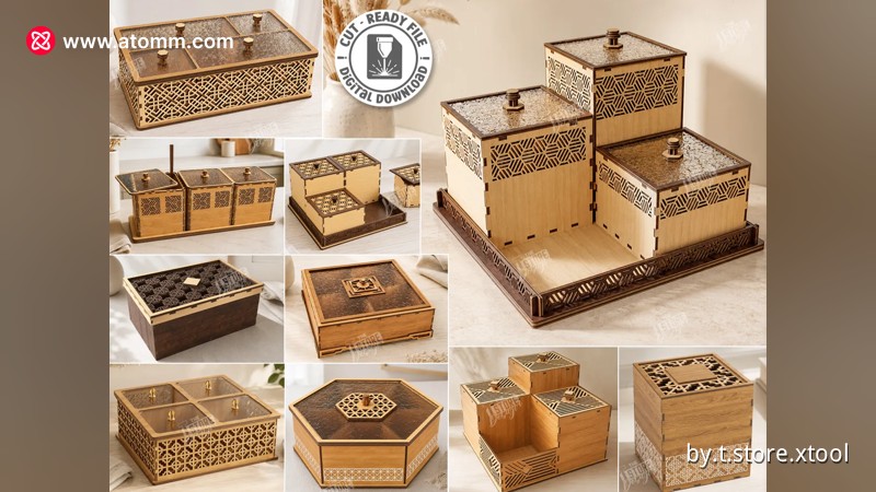 Wooden Geometric Patterned Storage Box Set with Lids Laser Cut Bundle ...