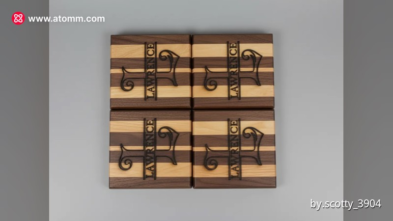 Set of Four Striped Wood Coasters with Personalized Lawrence Monogram - monogram coaster design