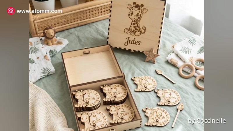 Coffret de cartes étapes bébé avec motif girafe personnalisé au prénom 2