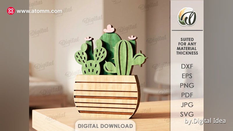 3D Succulent and Cactus Decor. Layered Wooden Plant Decor Laser Cut Files. Boho Shelf Decor SVG. Floral. Home Decoration 2