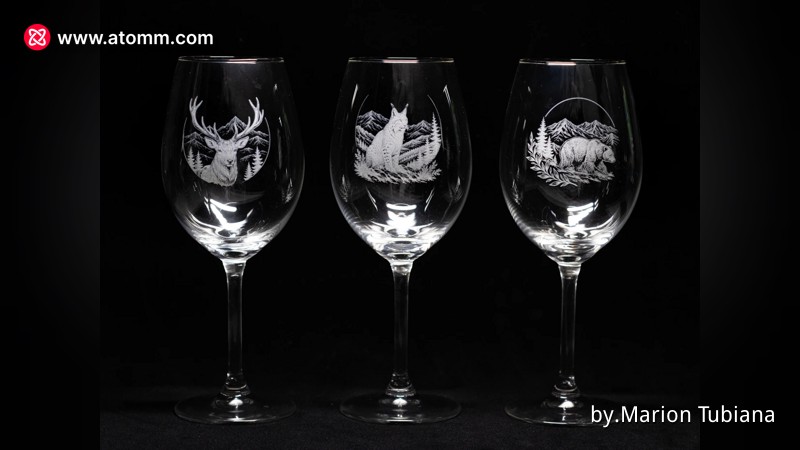 Gravures pour verre avec motifs animaux des Vosges - Cerf, Lynx, Ours, Chamois, Renard et Loup 2
