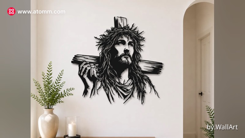 Jesus Carrying the Cross SVG | Christian Wall Art Laser Cut File | Religious Jesus Portrait SVG | Faith Decor | Digital Download 1