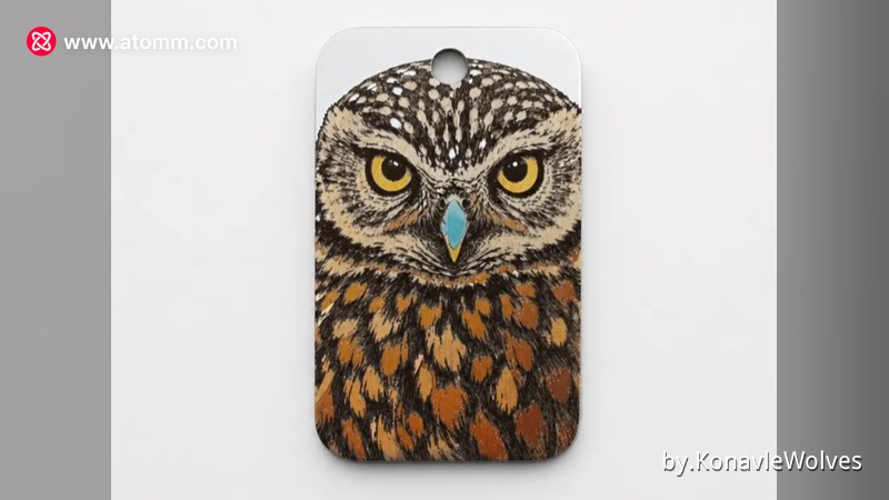 Owl Color Engraving on Metal, Stainless Steel - Owl Portrait Hanging Tag forF2 Portable 1