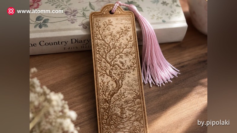 Marque-page en bois avec motif de cerisier japonais 2