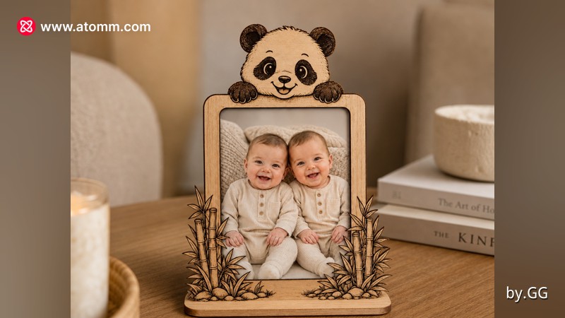 Cadre photo en bois avec motif panda et bambou pour chambre d'enfant 1