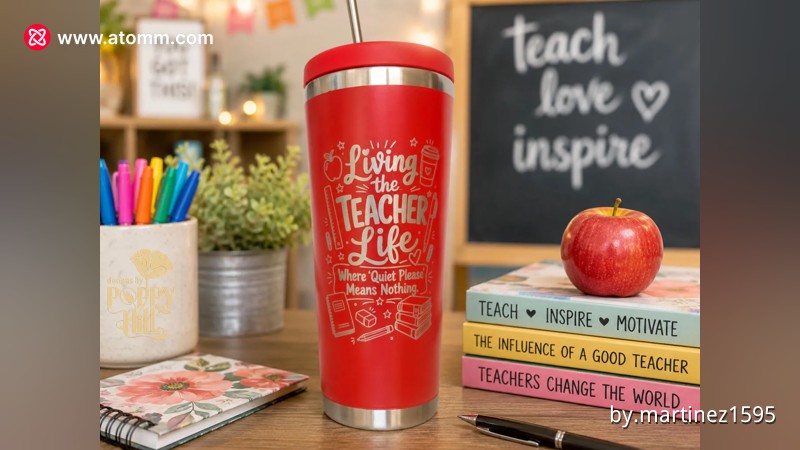 Red Stainless Steel Teacher Tumbler with Living the Teacher Life Quote 2