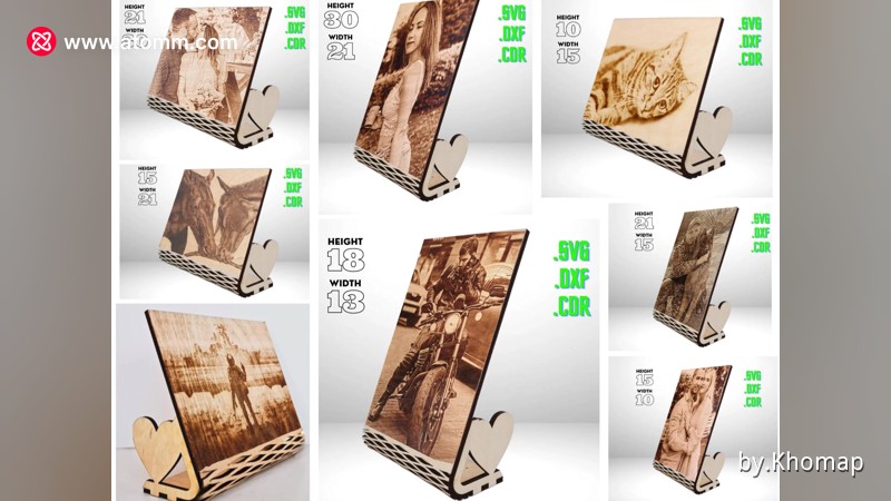 激光切割雕刻用八件弯曲框架模板 SVG DXF CDR Glowforge 激光文件 现代照片架 即刻下载 - 随时可用文件 - Atomm
