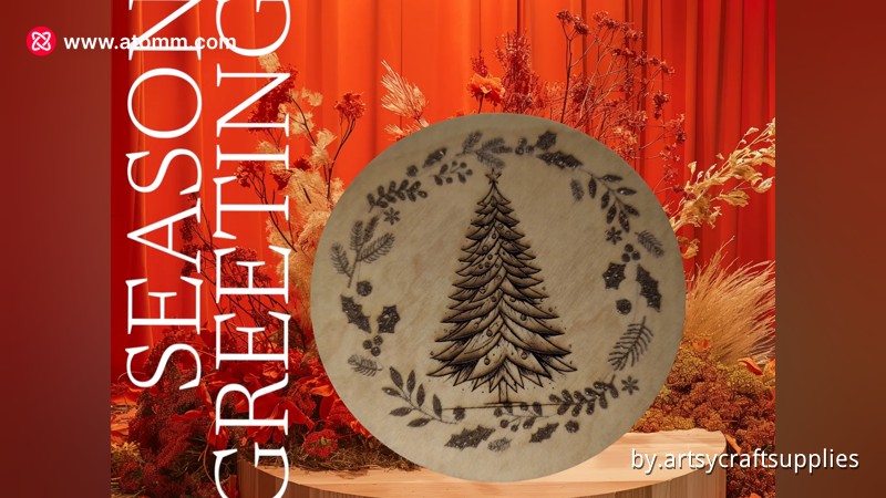 Holzuntersetzer in Form von Weihnachtsbäumen mit Feiertagsdekoration