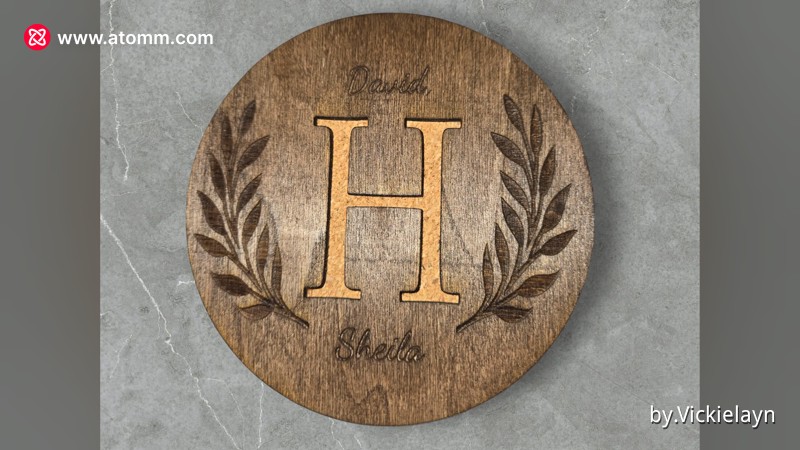 Wooden coaster with cutout monogram - monogram coaster design