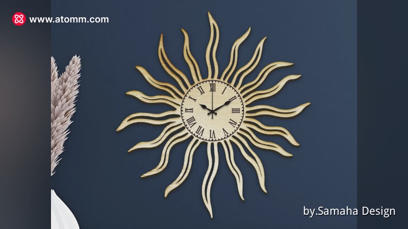 Laser Cut Wooden Sun Wall Clock with Roman Numerals. Celestial Wall Art ...