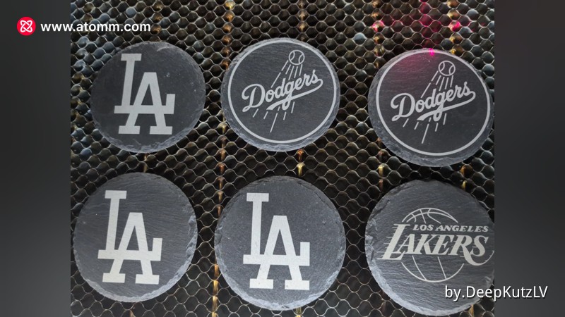 Slate coaster set with LA Dodgers and Lakers logos