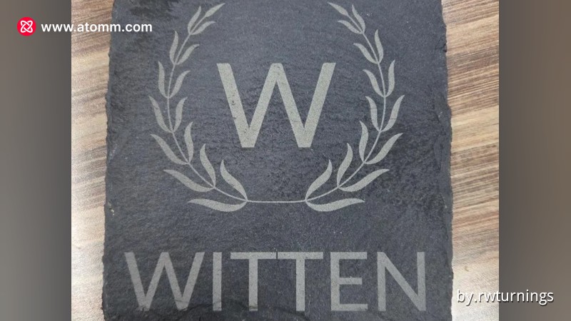 Laser Engraved Slate Coaster with Witten Monogram and Laurel Design - monogram coaster design