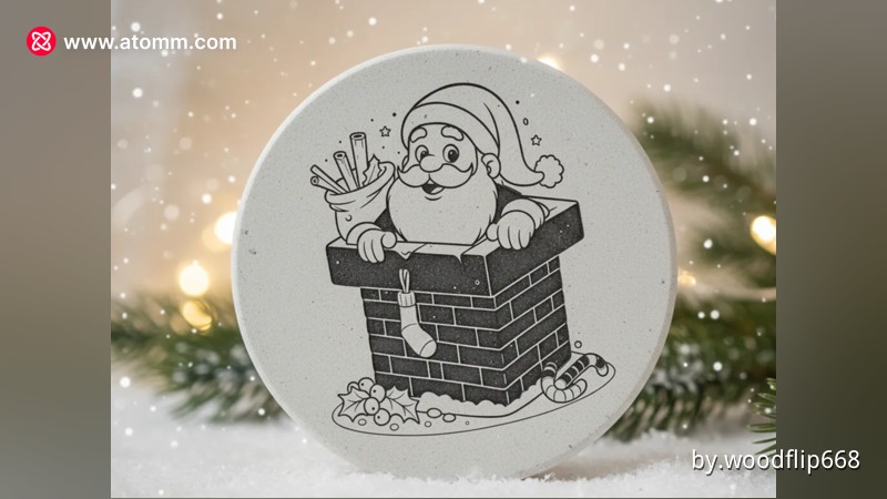 Runder Untersetzer graviert mit einem Santa-Claus-Design