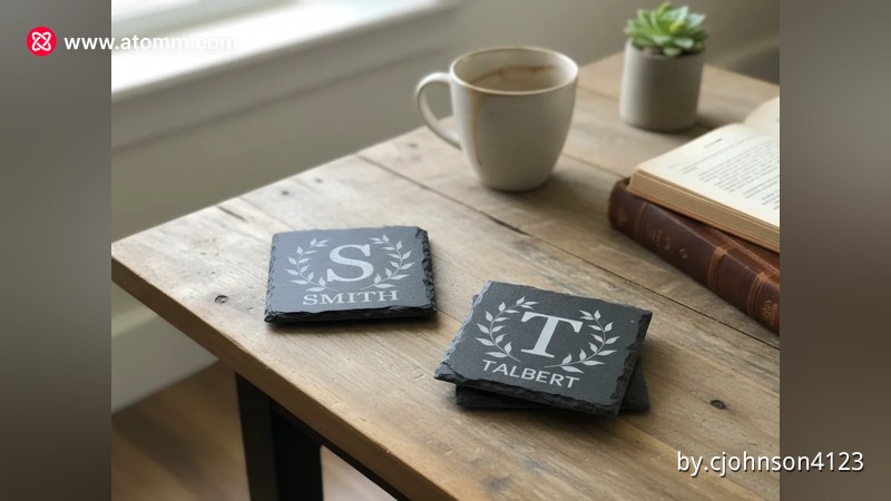 Personalized Laser Engraved Slate Coasters with Monogram and Name - monogram coaster design