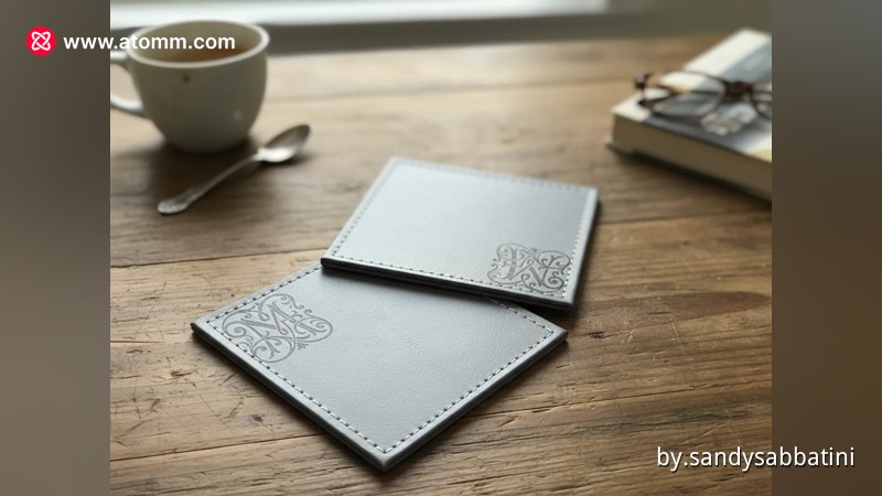 Laser Engraved Leather Coasters with Decorative Monogram Design - monogram coaster design