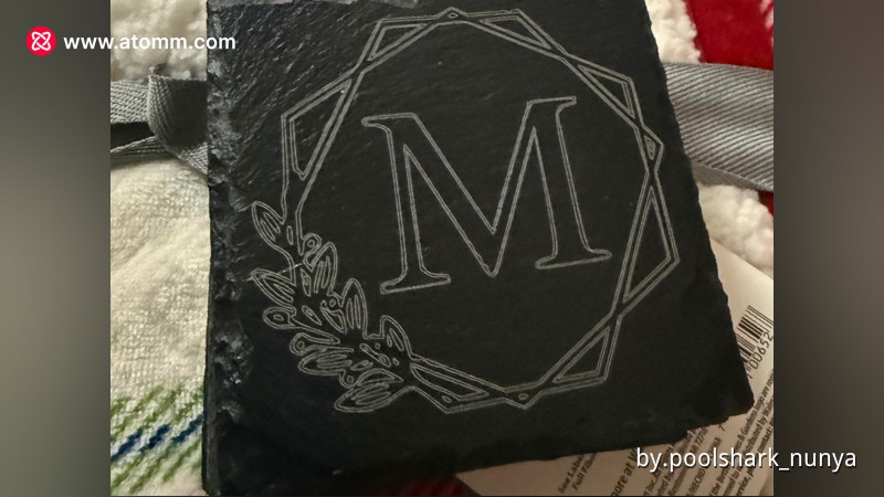 Laser Engraved Slate Coaster with Monogram M and Leaf Design - monogram coaster design