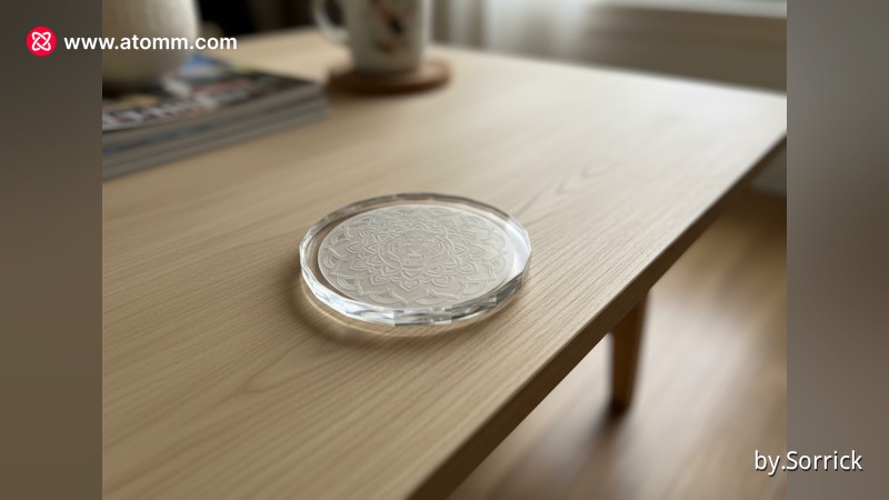 Glass medallion coaster with a tiger mandala pattern, made for F2 Ultra UV